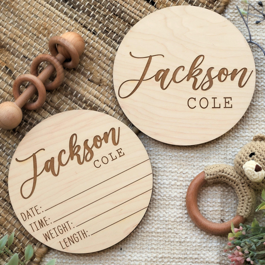 Dual-Sided Engraved Birth Announcement Disc