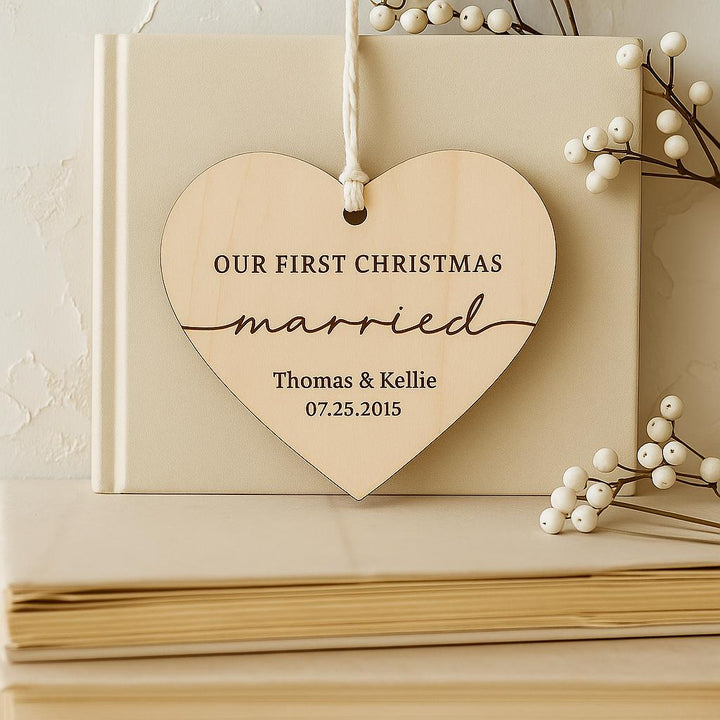 Our First Christmas Married Heart-Shaped Ornament