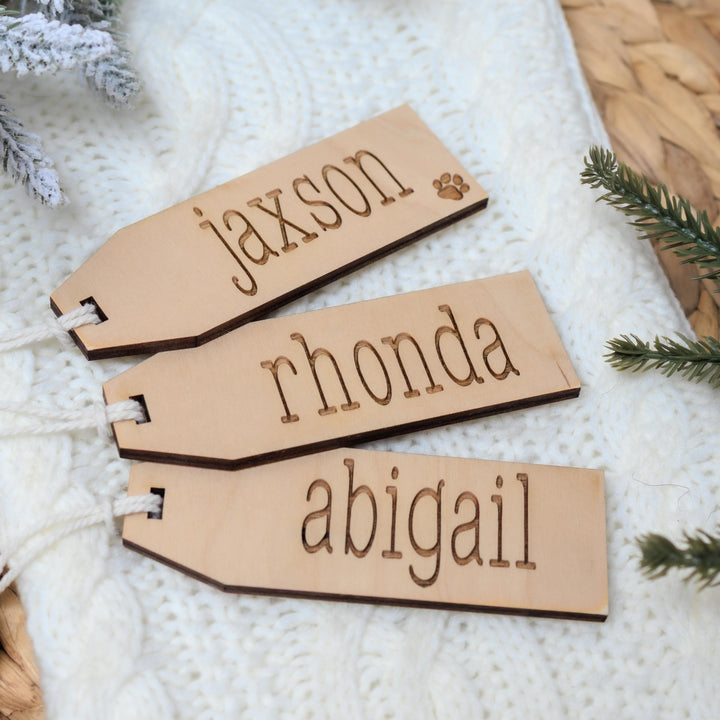 Modern Script Engraved Stocking Tags