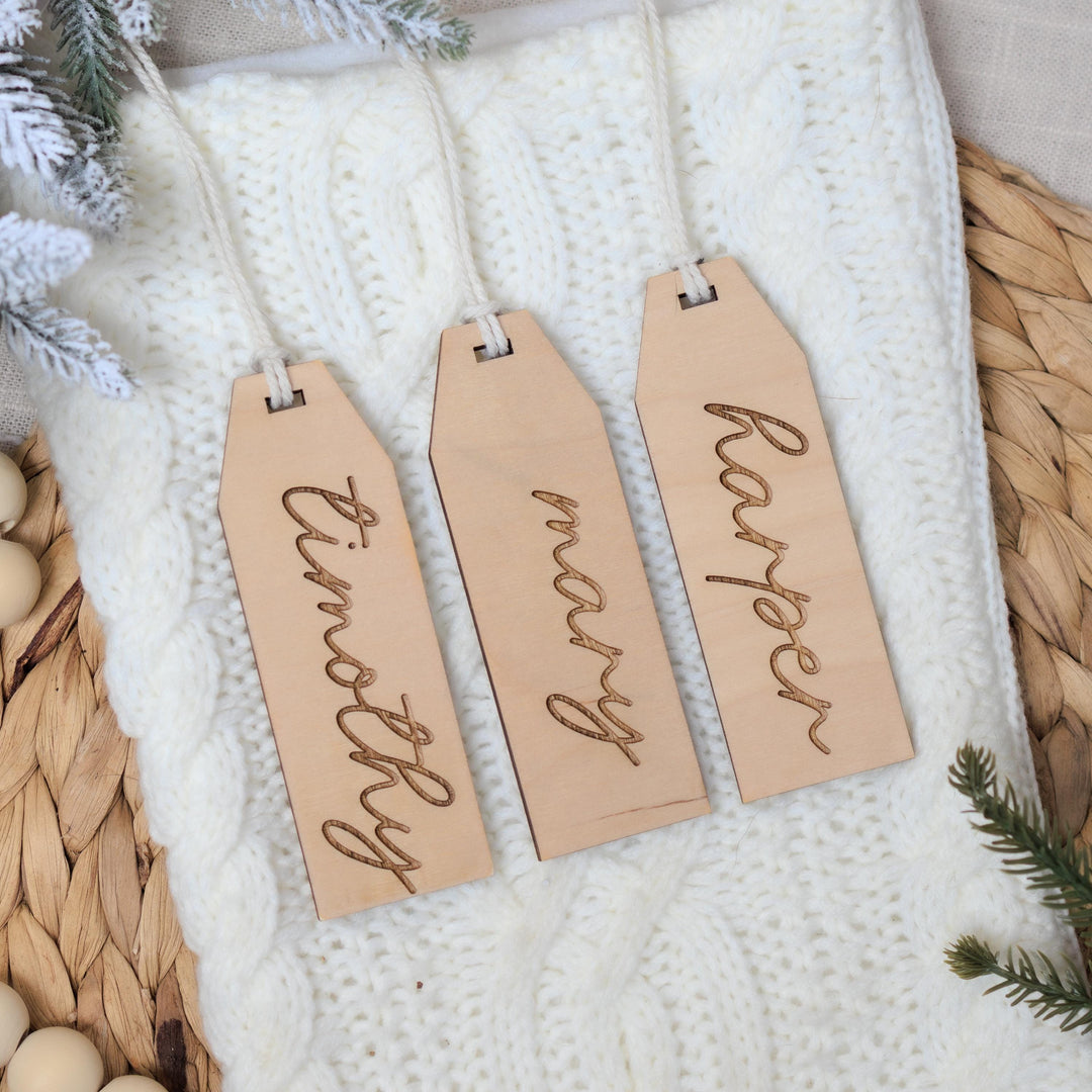 Modern Script Engraved Stocking Tags