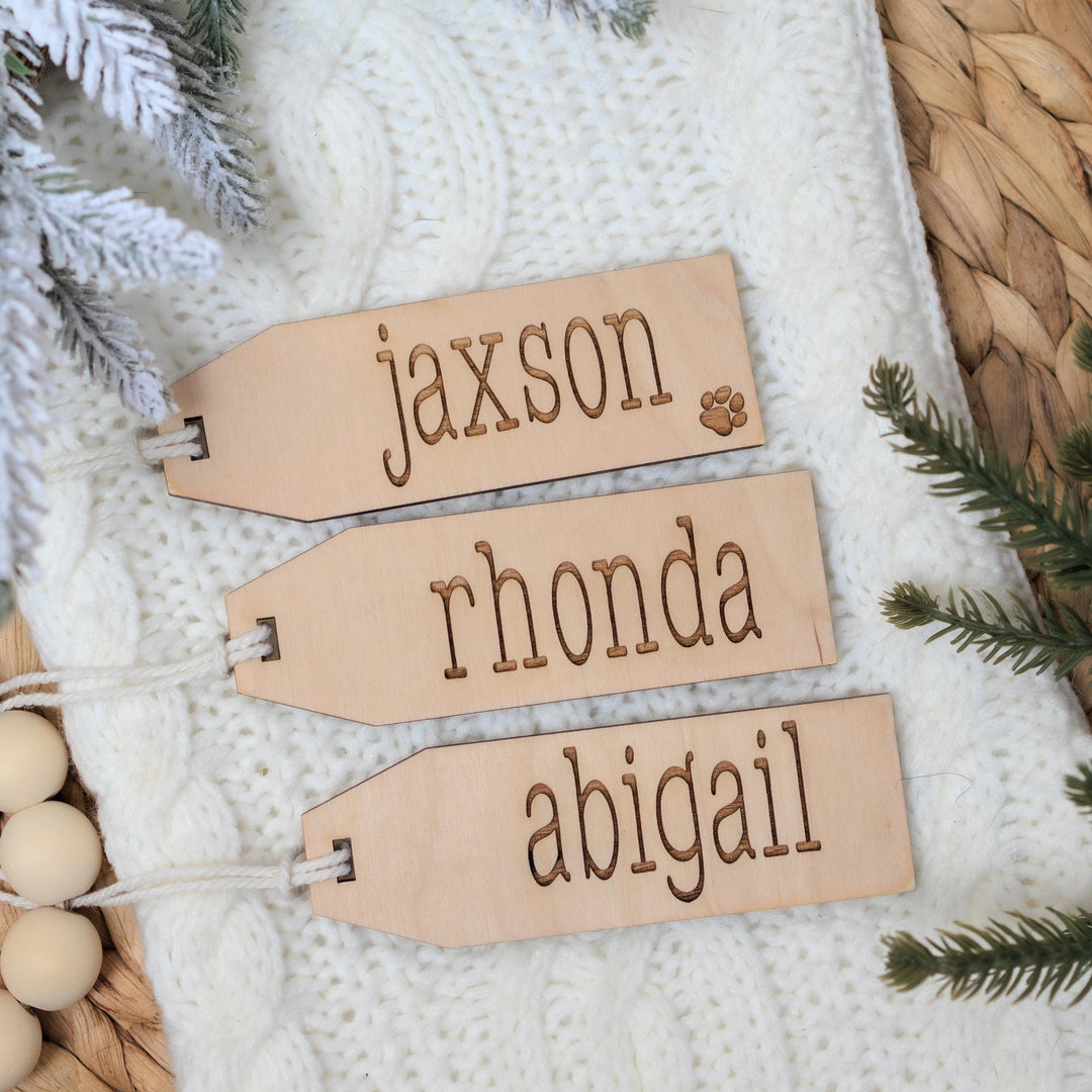 Modern Script Engraved Stocking Tags