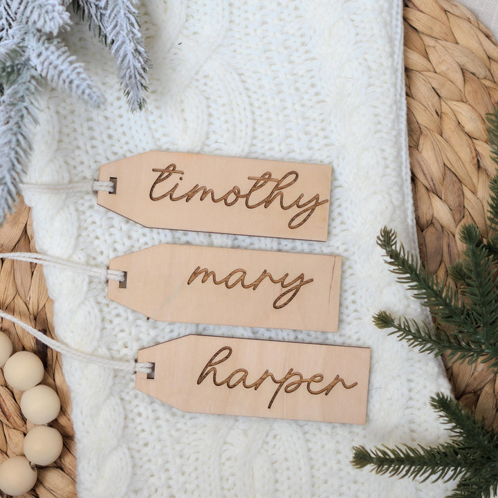 Modern Script Engraved Stocking Tags
