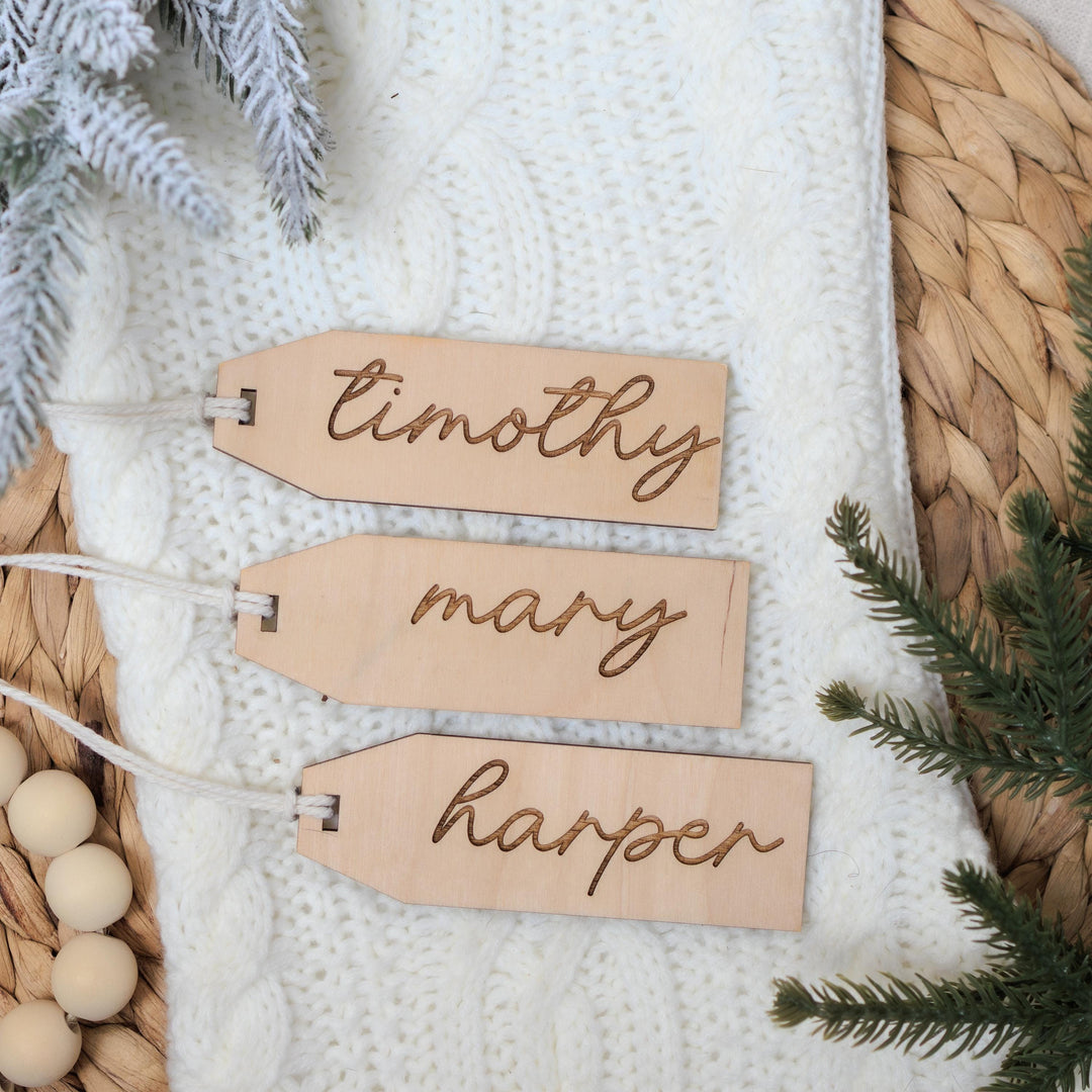 Modern Script Engraved Stocking Tags