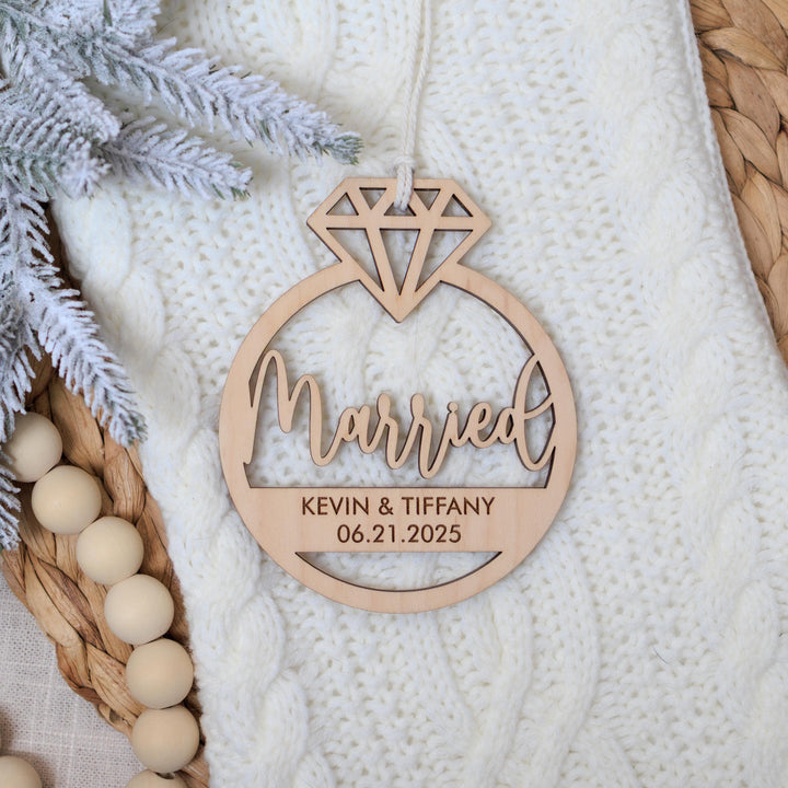 Married or Engaged Engraved Wooden Ornament