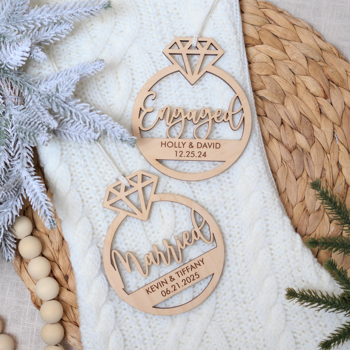 Married or Engaged Engraved Wooden Ornament