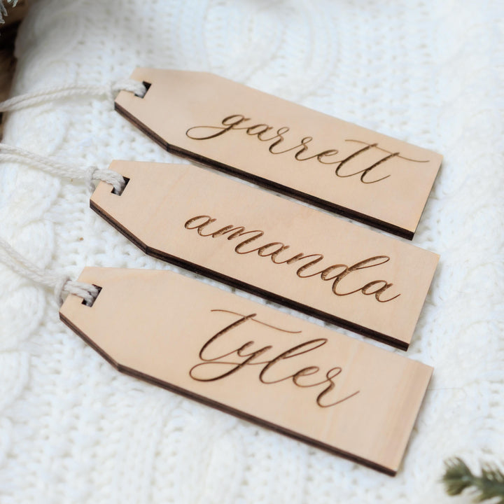 Modern Script Engraved Stocking Tags