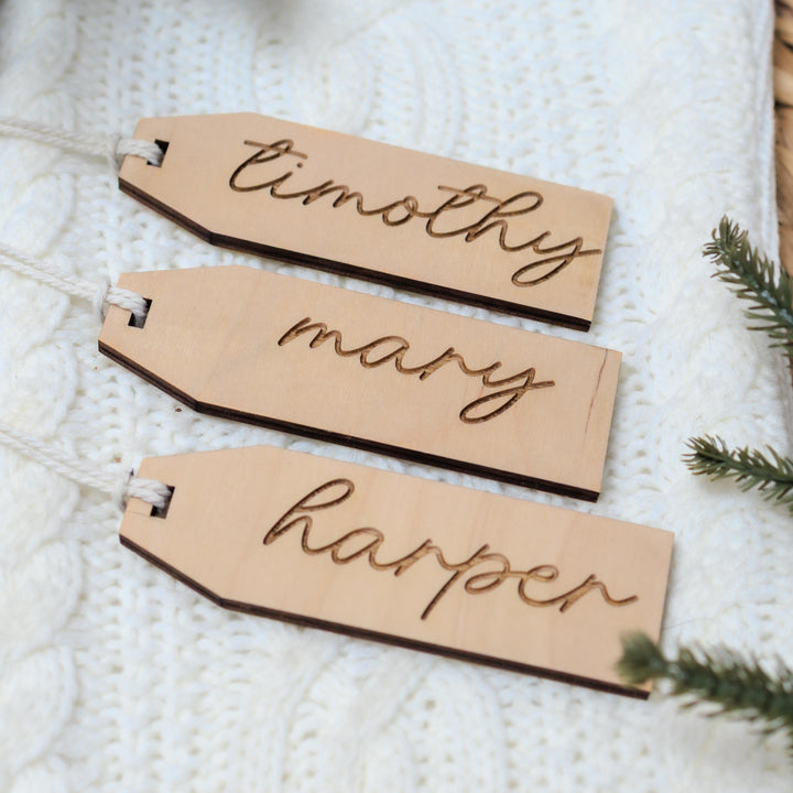 Modern Elegant Engraved Stocking Tags