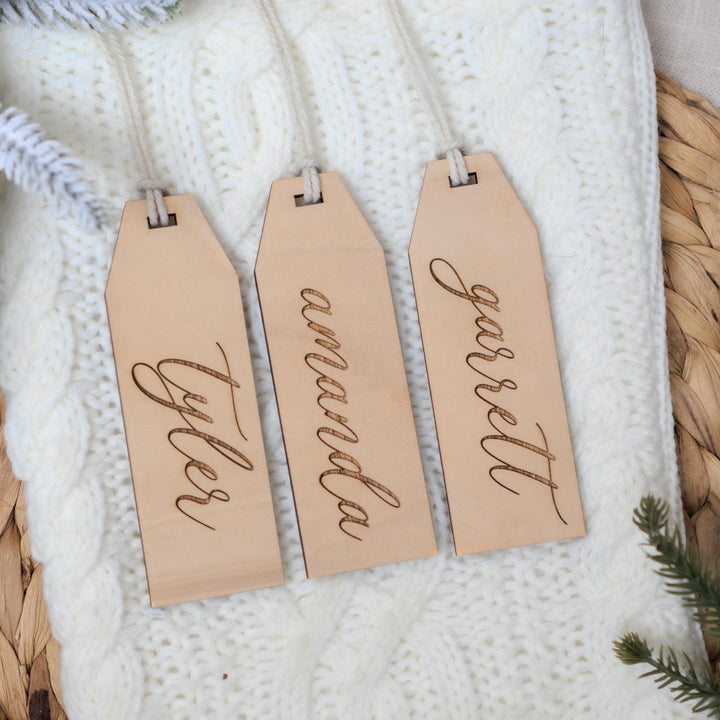 Modern Script Engraved Stocking Tags