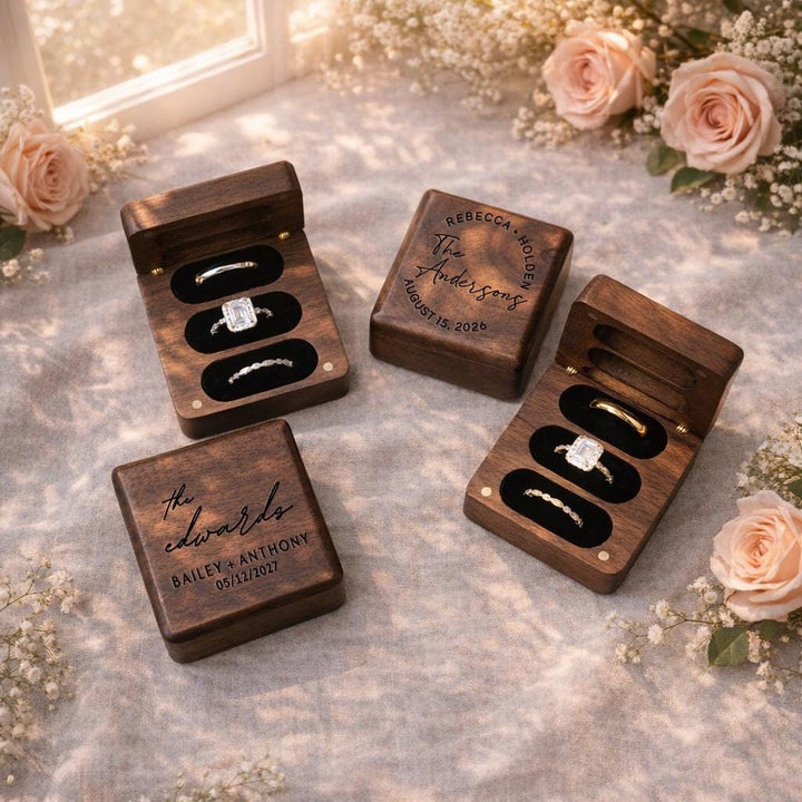 Personalized Walnut Triple Ring Box (3 Slot)