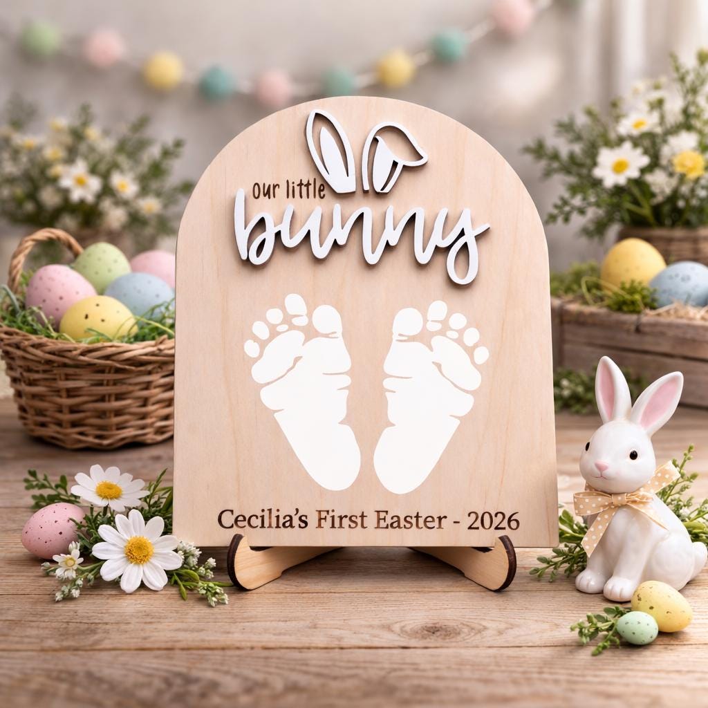 Baby First Easter Footprint Sign - Hoppy Easter