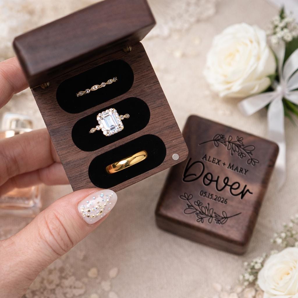 Triple Slot Wedding Ring Box