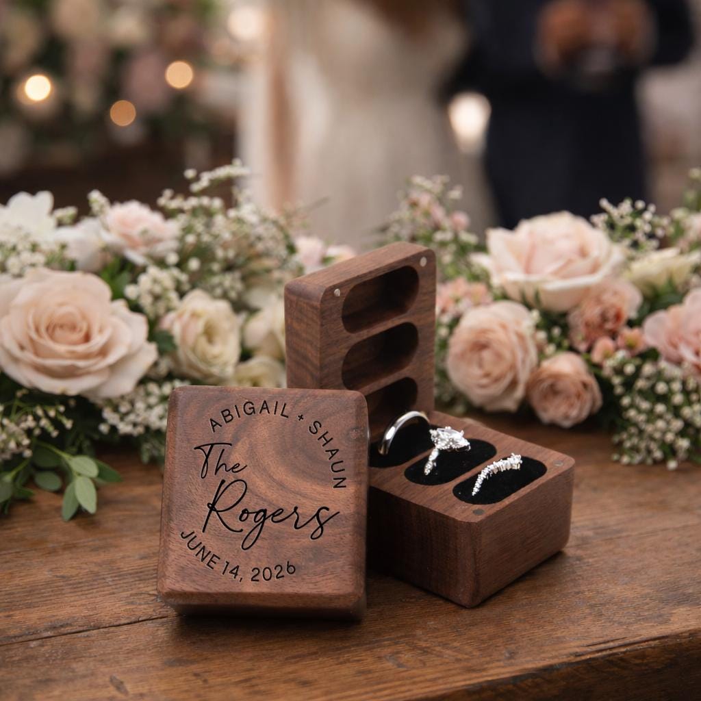 Personalized Walnut Triple Ring Box (3 Slot)