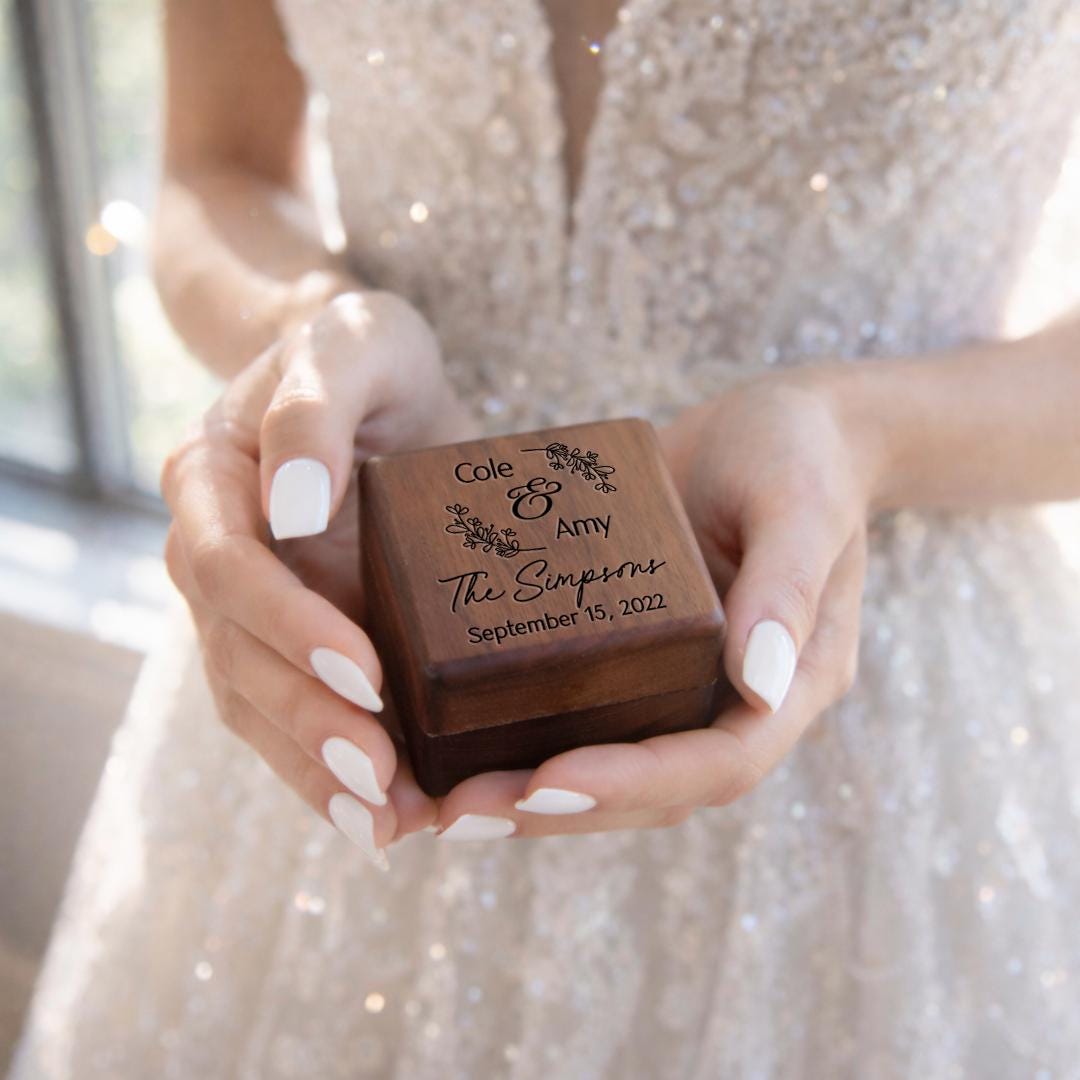 Personalized Walnut Triple Ring Box (3 Slot)