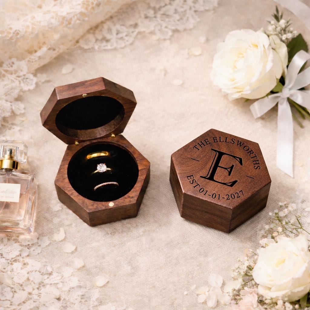 Personalized Walnut Wedding Ring Box