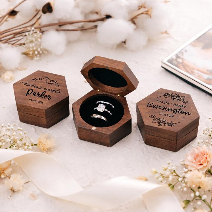 Personalized Walnut Wedding Ring Box