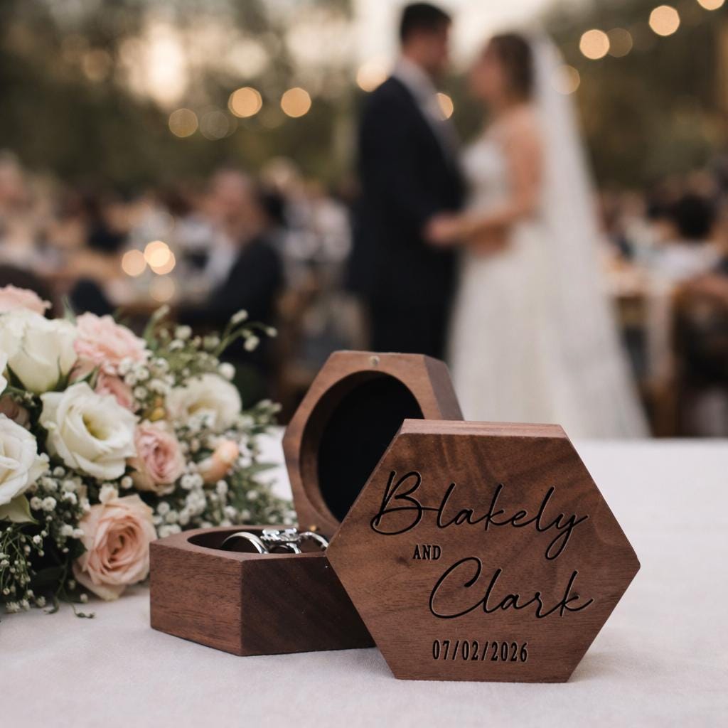 Personalized Walnut Wedding Ring Box