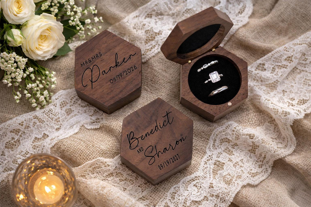 Personalized Wooden 3 Ring Wedding Box
