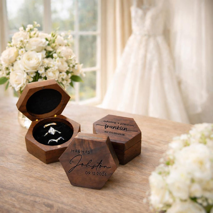 Personalized Walnut Wedding Ring Box
