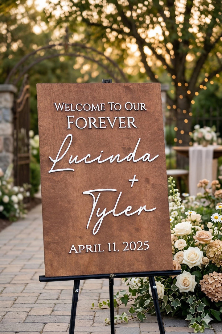 Vertical Cursive Wooden Wedding Welcome Sign