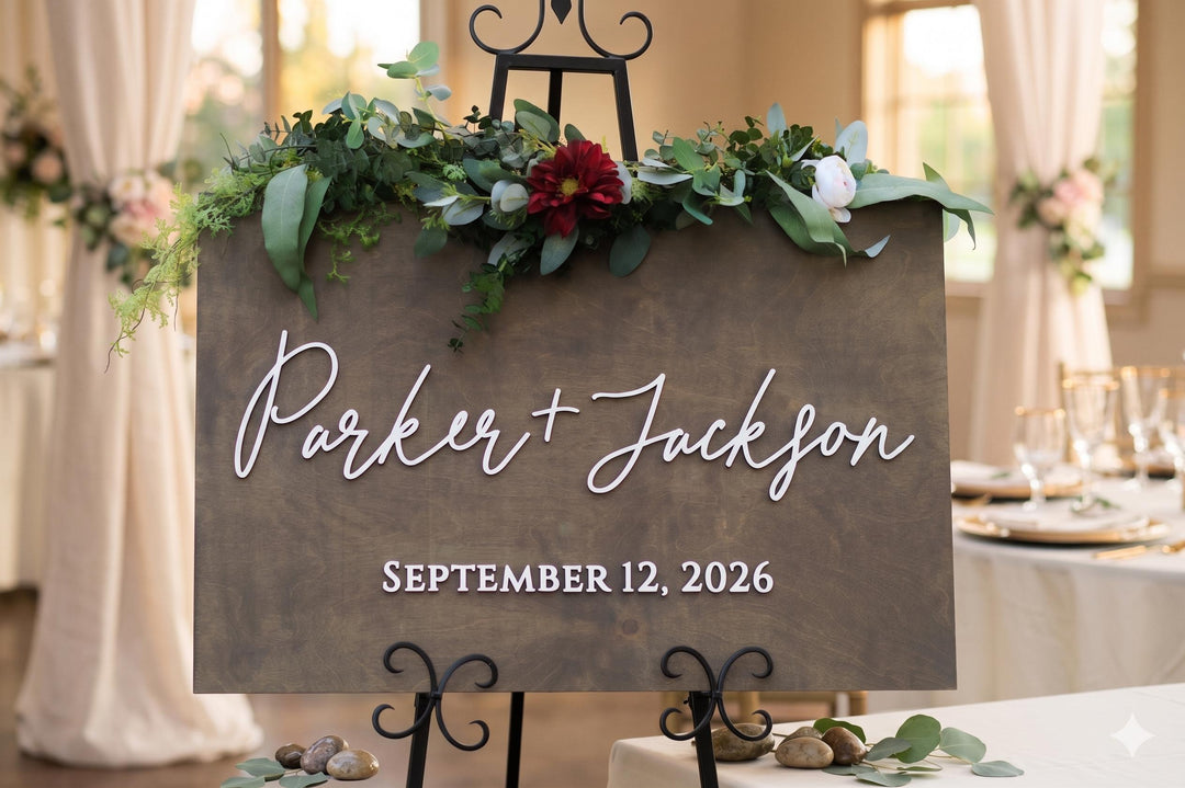 Modern Names Only Wooden Wedding Welcome Sign