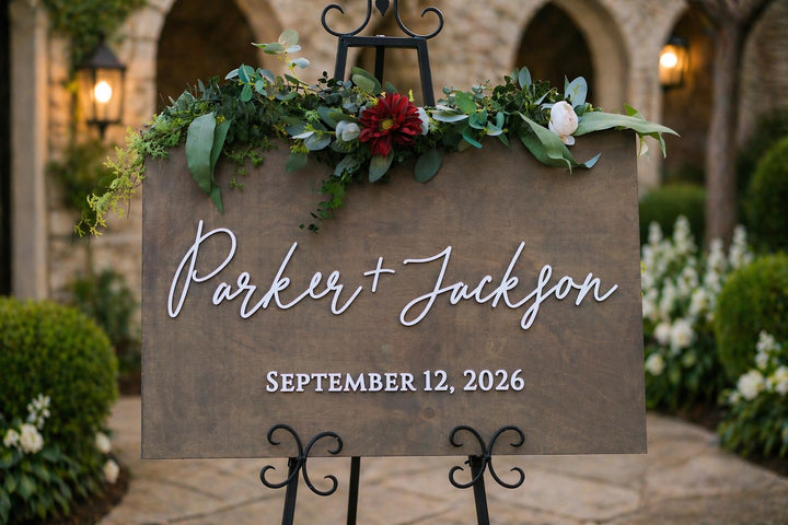 Modern Names Only Wooden Wedding Welcome Sign
