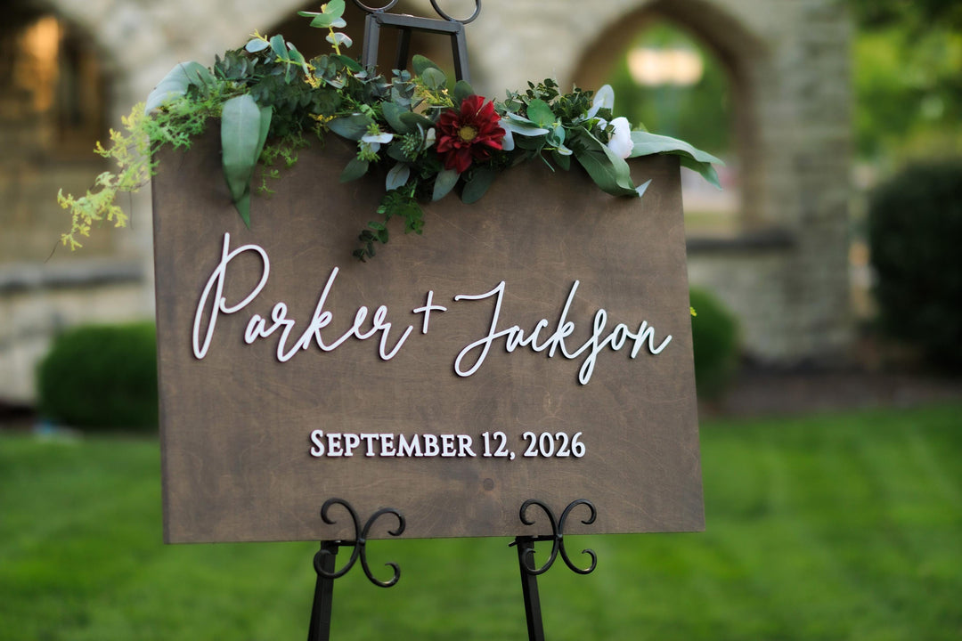 Modern Names Only Wooden Wedding Welcome Sign