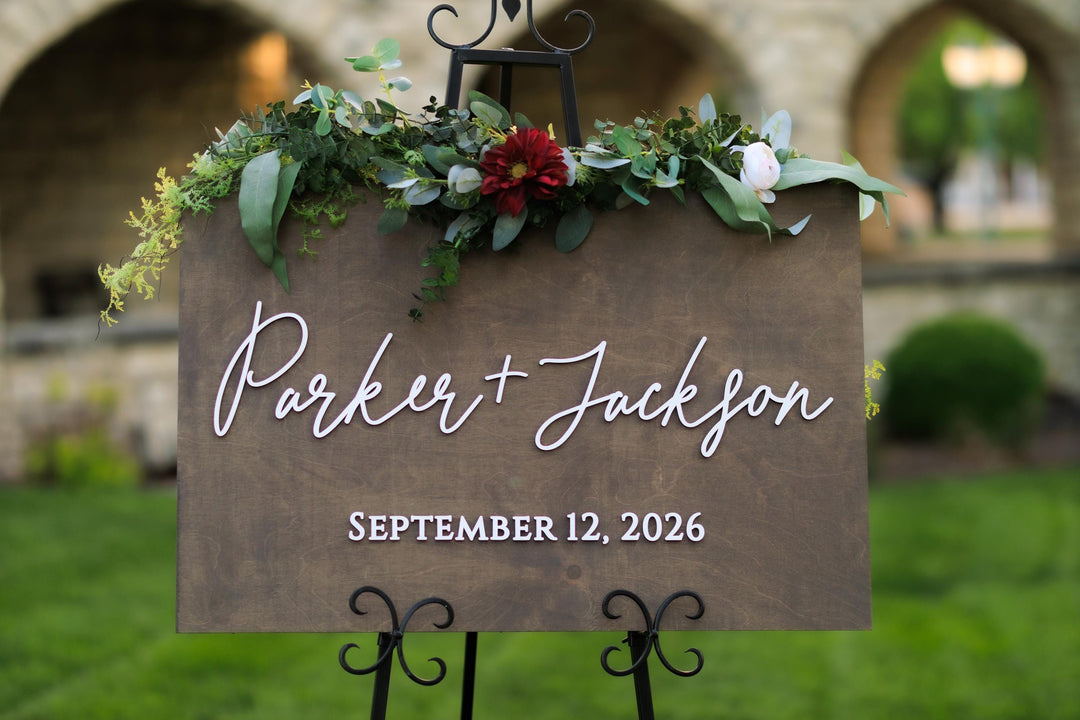 Modern Names Only Wooden Wedding Welcome Sign