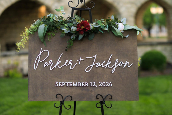 Modern Names Only Wooden Wedding Welcome Sign