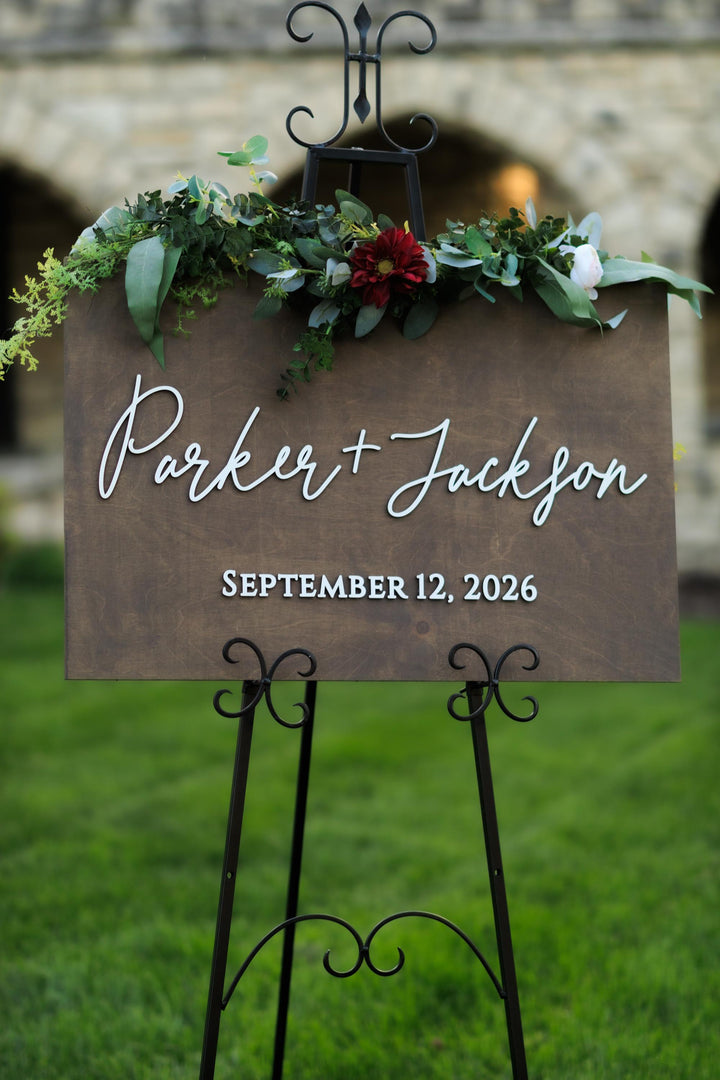 Modern Names Only Wooden Wedding Welcome Sign