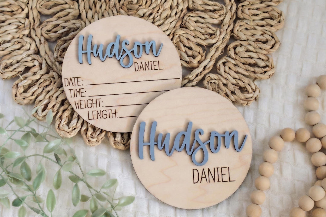 Double-Sided Newborn Name Disc - Olivia