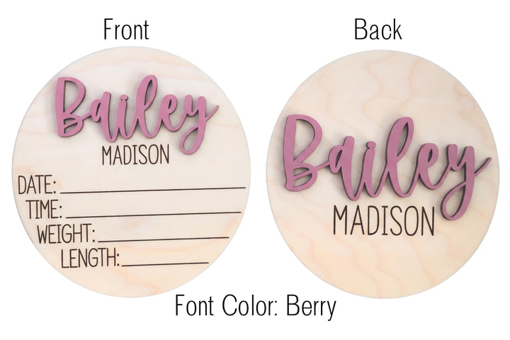 Double-Sided Newborn Name Disc - Bailey