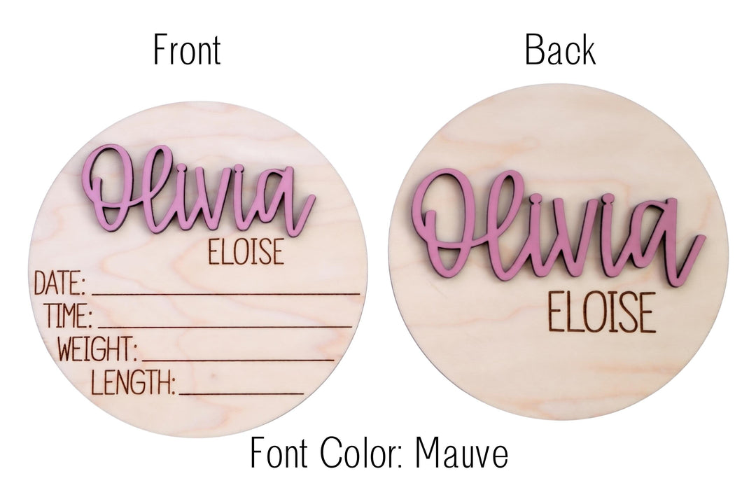 Double-Sided Newborn Name Disc - Olivia