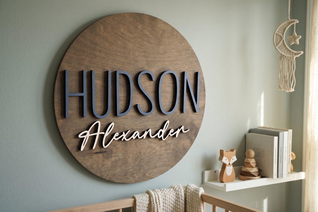 Personalized Round Nursery Plaque - Addison