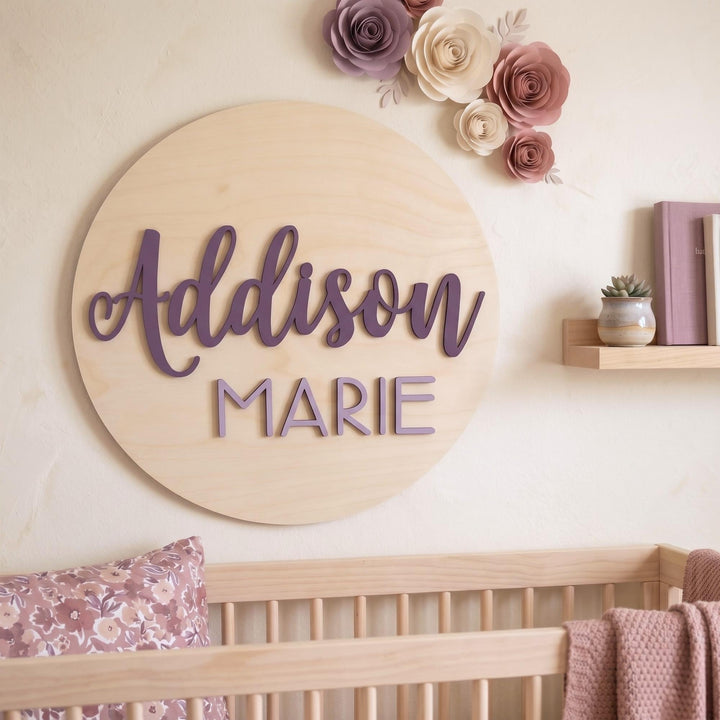 Personalized Round Nursery Plaque - Addison