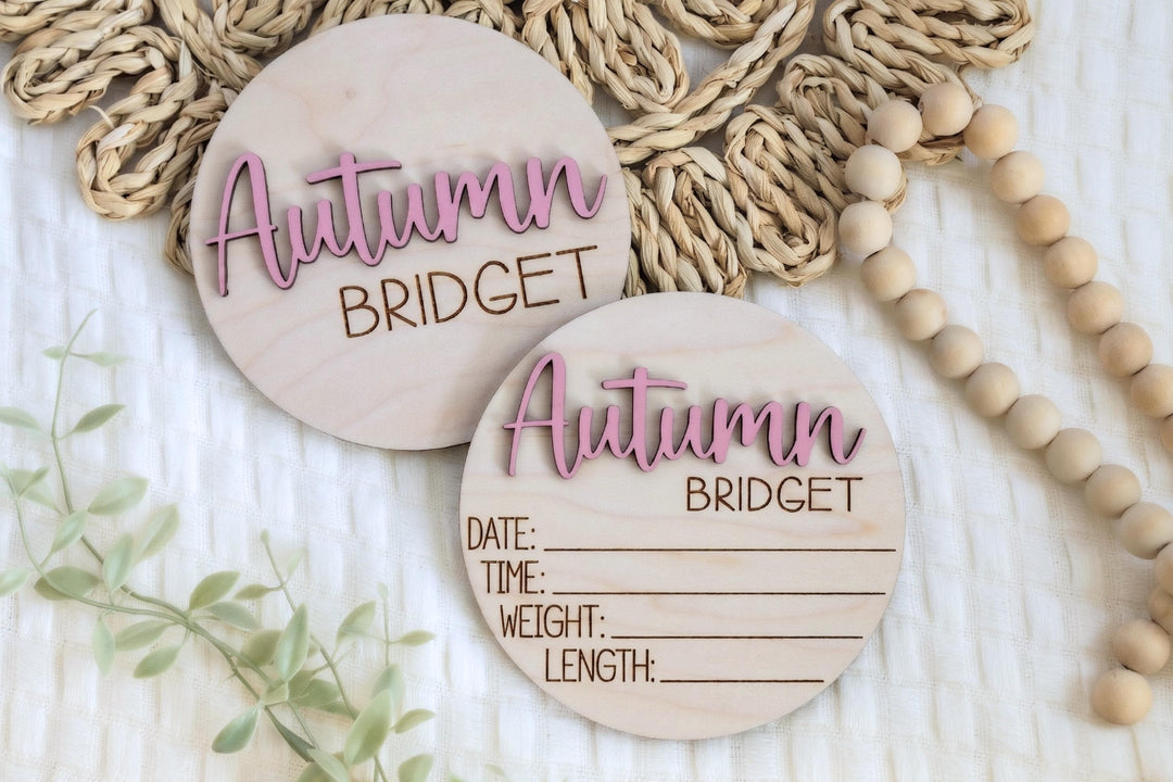 Double-Sided Newborn Name Disc - Garrett