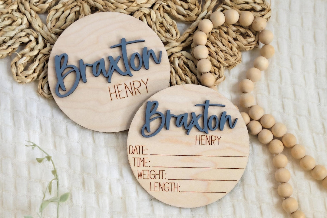 Double-Sided Newborn Name Disc - Tiffany
