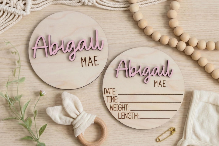 Double-Sided Newborn Name Disc - Tiffany