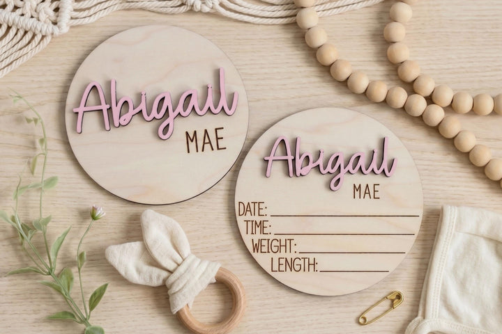 Double-Sided Newborn Name Disc - Garrett