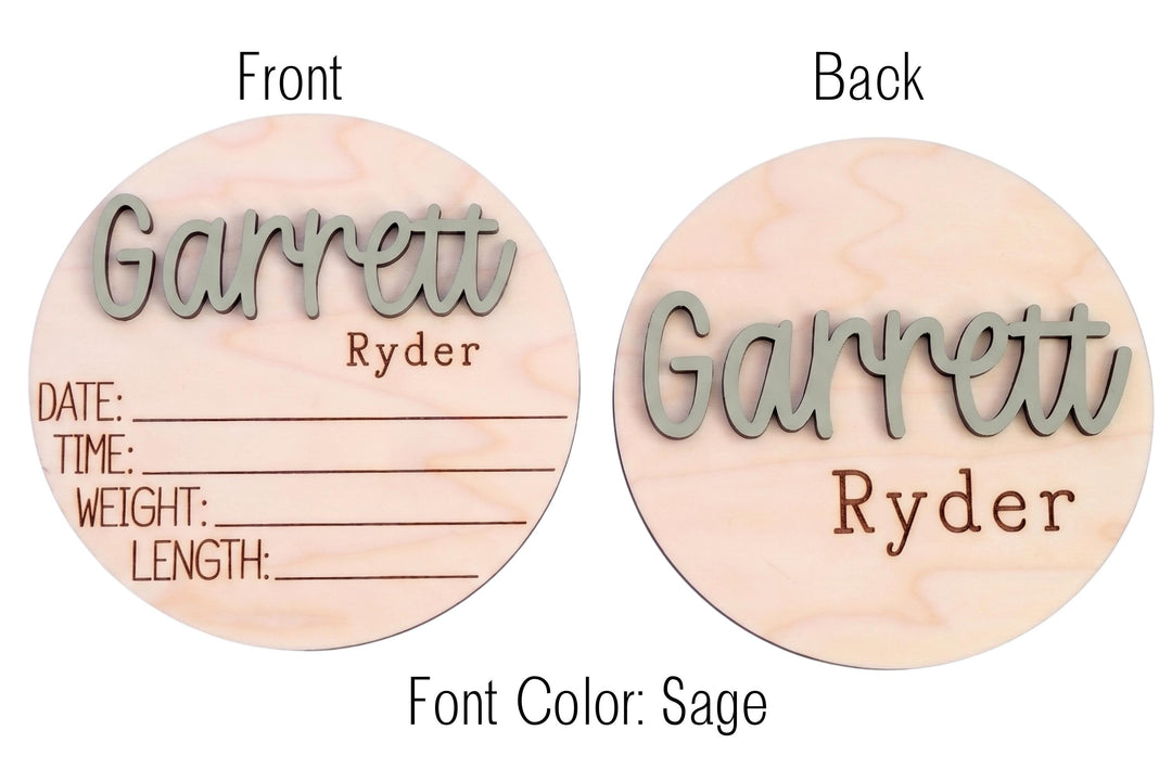 Double-Sided Newborn Name Disc - Garrett