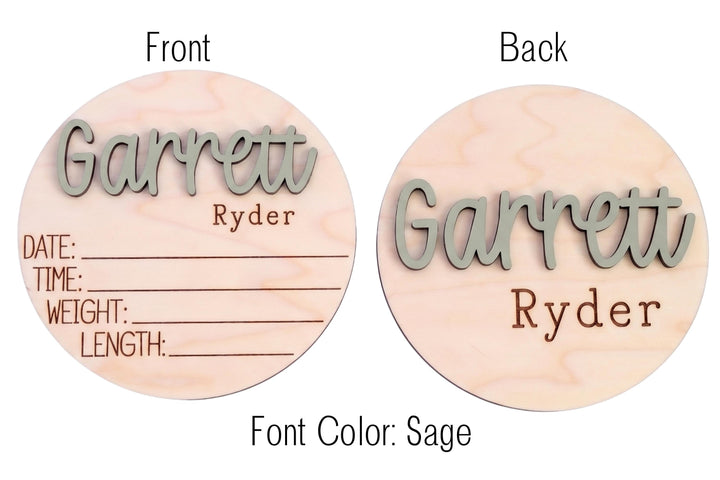 Double-Sided Newborn Name Disc - Garrett