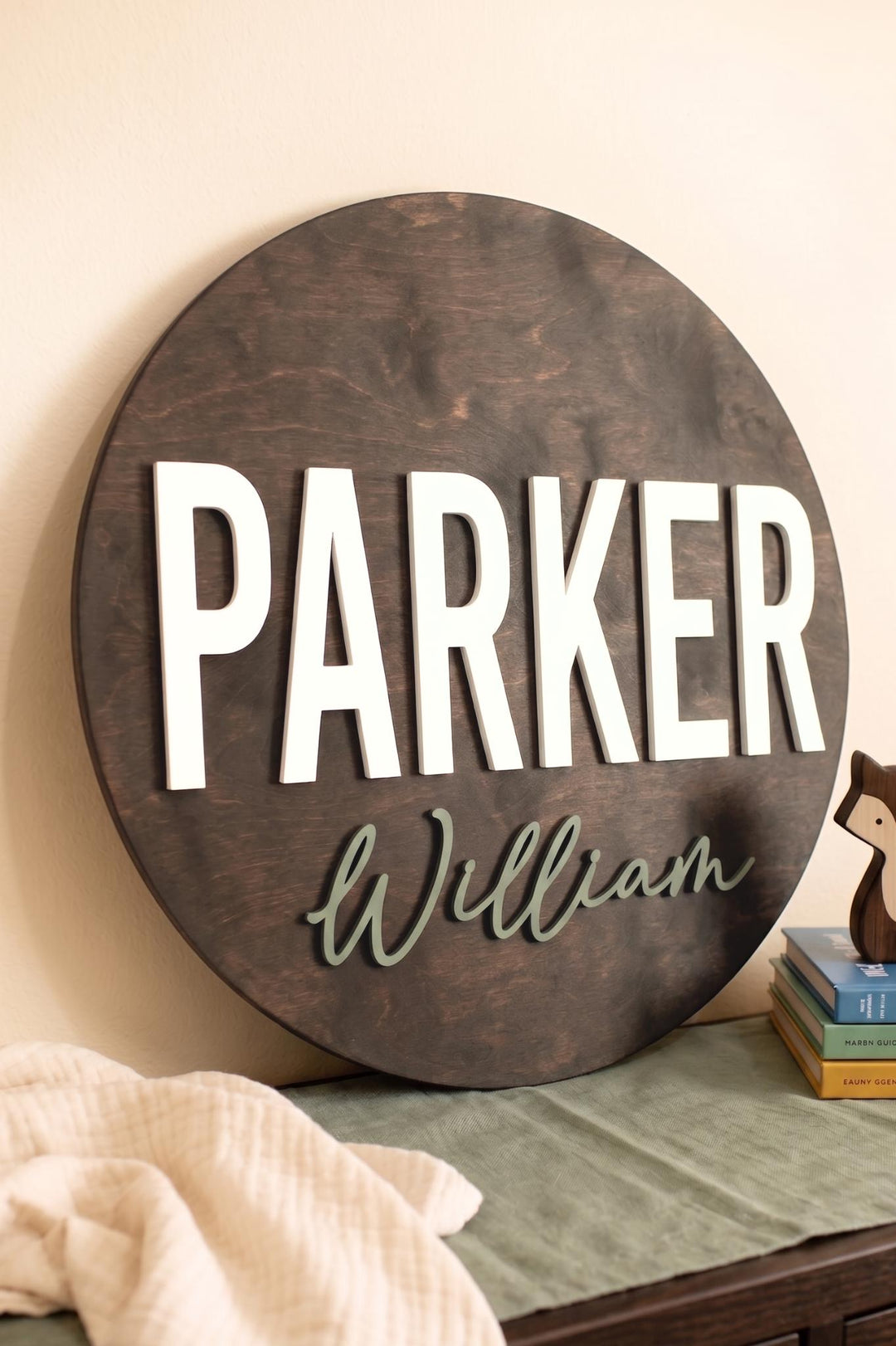 Personalized Round Nursery Plaque - Addison