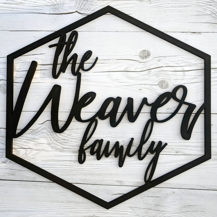 Hexagonal Laser Cut Family Name Sign