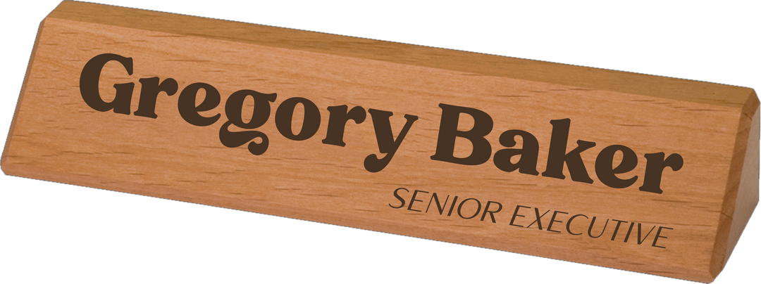 Personalized Wooden Desk Name Plate. Engraved Wood Wedge
