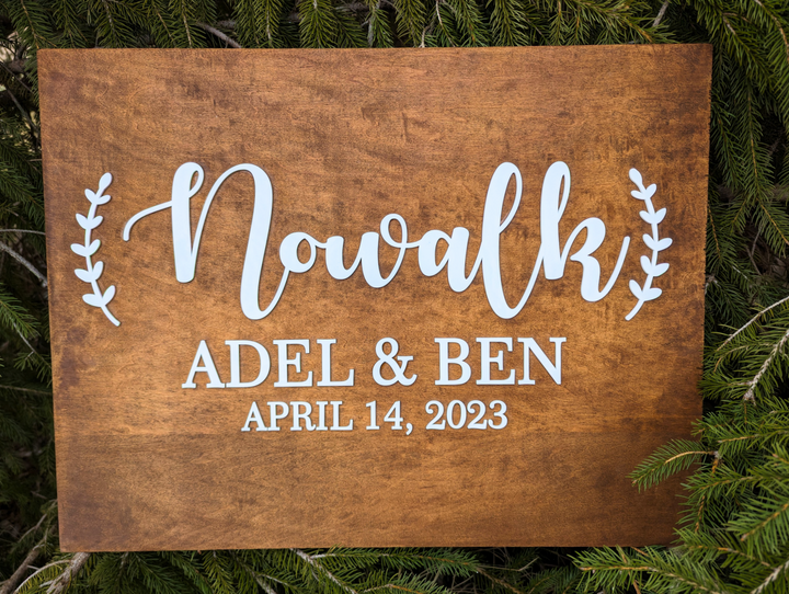 3D Wooden Laurel Welcome Wedding Sign. Laser Autumn