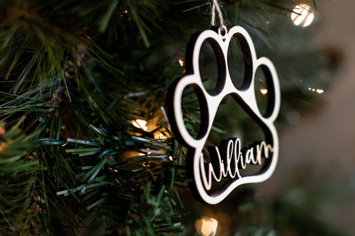 Paw Cutout Personalized Christmas Ornament. Laser Float Falling Paw Orn