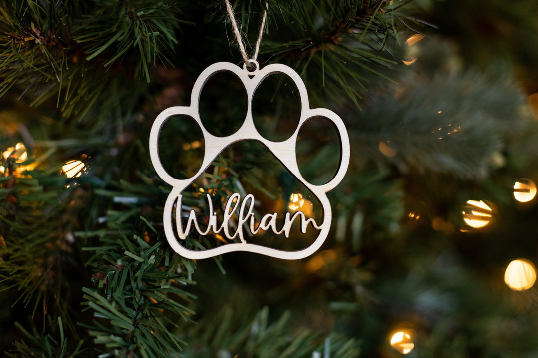Paw Cutout Personalized Christmas Ornament. Laser Float Falling Paw Orn
