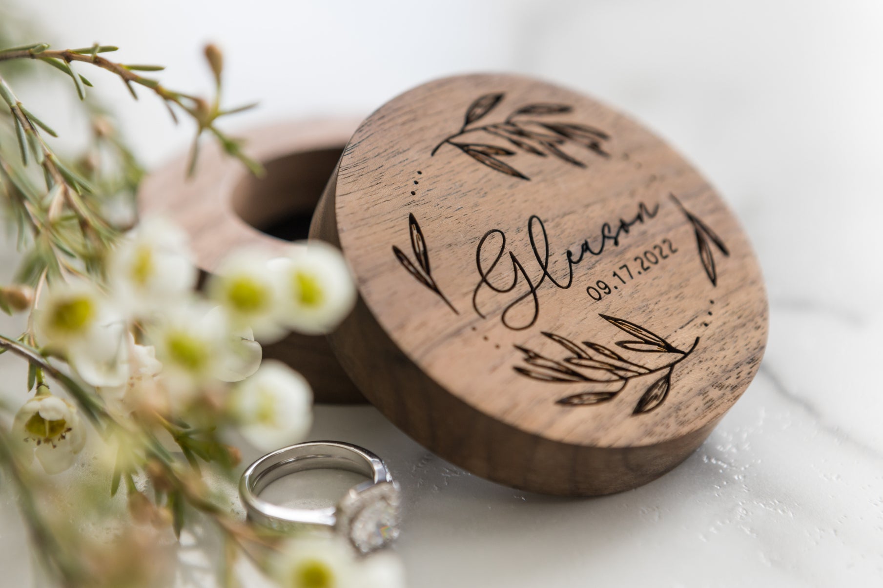 Custom Wedding Ring box for ceremony, wood wedding ring box • rustic wedding  rings box • real flowers in resin luxury ring box | Personalized wedding box,  Custom wedding ring box, Wooden