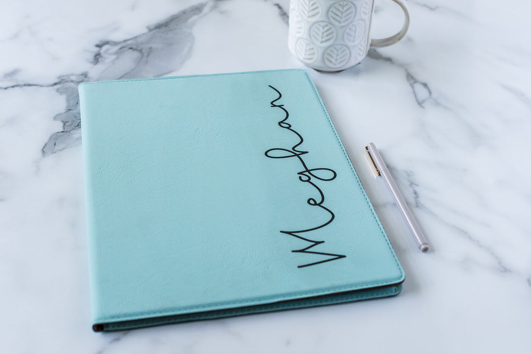 Personalized Simple Portfolio With Notepad. Engraved Simple Notepad.