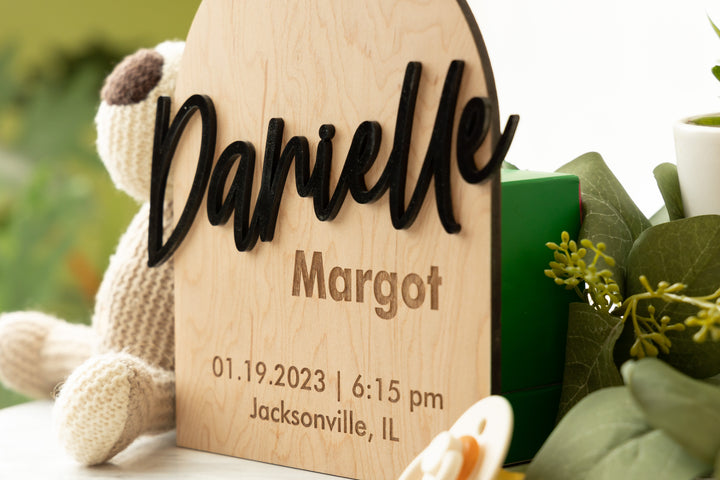 Nursery Décor Sign With Birth Stats. Personalized Name Sign For Newborn Baby at Hospital, Laser Baby Overlap