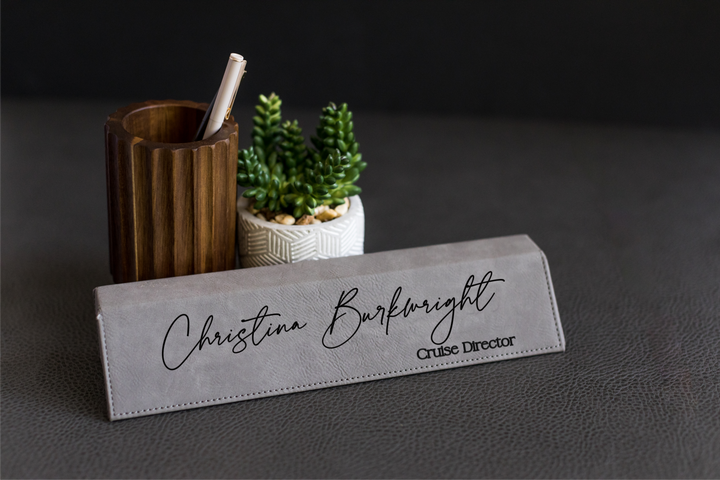 Leatherette Office Desk Wedge. Engraved Wedge